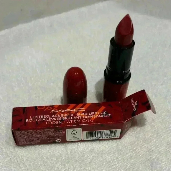 Mac Cosmetics Lusterglass Sheer-Shine Lipstick in Chili Popper (562) NIB - Picture 7 of 7